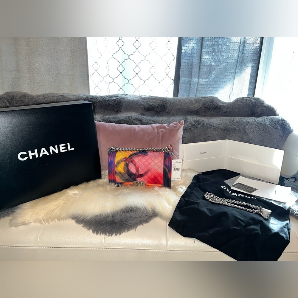CHANEL flap boy bag in Ecru multi colored lambskin. Price is NON-NEGOTIABLE!!